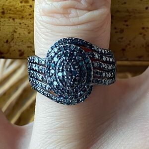Natural Blue Diamond Sterling Silver Ring Size 6